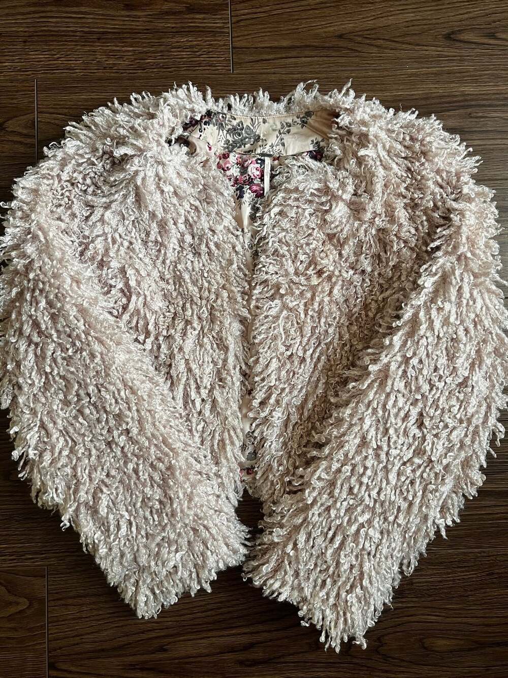 Free People Shaggy Jacket Size 8 Pink Faux Shearling Floral Lining